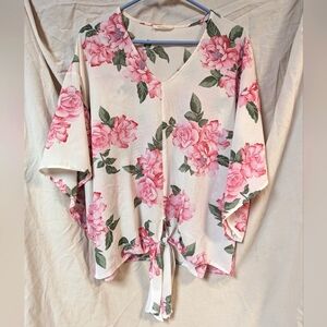 dressy floral blouse drape sleeve tie front